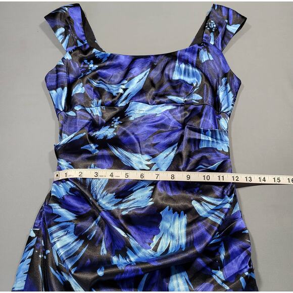 London Times Petite Dress Blue Stretch Midi Bodycon Sleeveless Womens Size 2 Zip - Picture 9 of 11